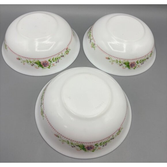 Set Of 3 Vintage Arcopal France Floral White Milk Glass Bowls - Picture 4 of 6